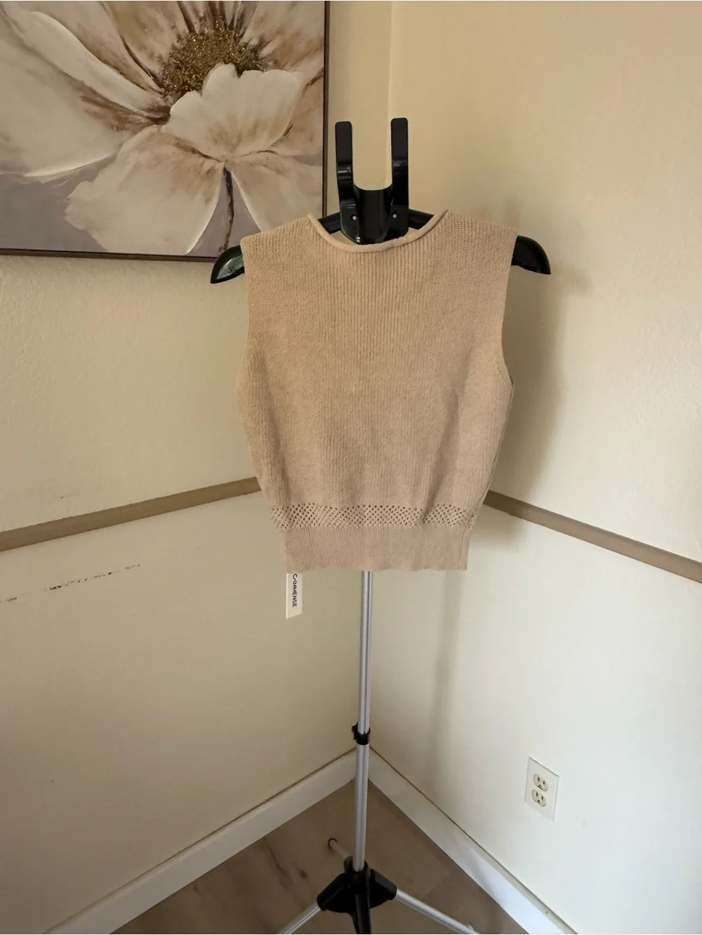 Commense Khaki Bloused Waist Sleeveless Knit Top XS | Quiet Luxury Knit Tank - Picture 7 of 7